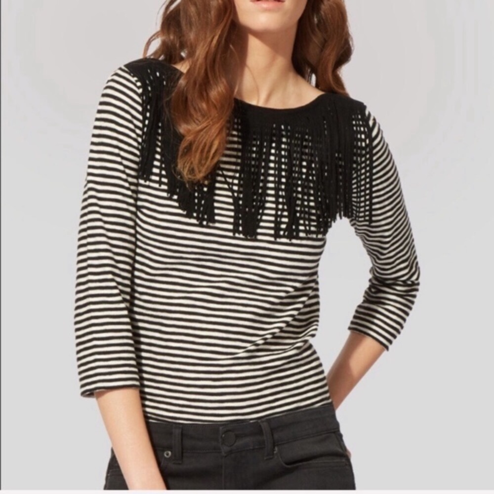 Maje Striped Jersey Fringe Top!